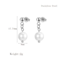 Silver stainless steel C-shaped pearl earrings with 8mm white pearl and 17.74mm length - Ball Stud Chain with Pearl / Silver (LE3066)
