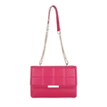 Rose red quilted square shoulder bag with silver clasp and metal chain strap - Rose Red