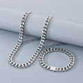Silver Miami Cuban link necklace and bracelet set with durable lobster clasp for men - 9mm Bracelet (21cm) / Steel