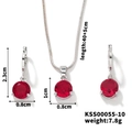 Elegant silver jewelry set featuring red round crystal necklace and hoop earrings - Rose Red/Silver
