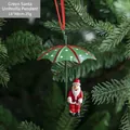 Festive Santa Claus with green umbrella hanging ornament for Christmas tree decor 8x8cm - Christmas Santa Claus Umbrella