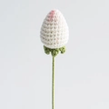 Handmade crochet flower bouquet in white and pink yarn with long green stem detail - Strawberry White