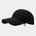 Side view of black 5-panel quick-dry hat with metal eyelets and adjustable cord - Adult (56-58CM) / Black