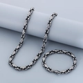 Set collana e bracciale geometrici in acciaio inossidabile con finitura vintage - Bracciale 22cm / Nero Opaco