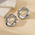 Irregular textured silver round earrings with minimalist hammered metal finish - Large Round Hammered / Silver