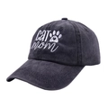 Berretto da baseball grigio scuro lavato con ricamo CAT mom e motivo a zampa - Cat Mom Nero