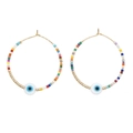 Bohemian gold hoop earrings with multi-color beads and Evil Eye charms - Evil Eye Multicolor (MI-E220219C)