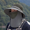 Army green outdoor sun hat with wide brim, breathable mesh and detachable face neck cover - Army Green