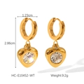 Detail of 18K gold-plated heart earrings with zircon inlay and product measurements - White Zirconia Style (HC-E10452-WT)