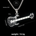 Stainless steel guitar necklace with black flame alloy pendant and 70cm chain - Guitar No.28 + 70cm Steel Chain