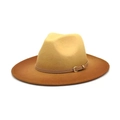 Unisex gradient wool fedora hat with light camel top and dark caramel brim decor - Khaki Thin Belt Decor / Red-Brown/Light Camel Gradient