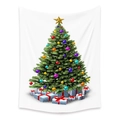 Detail of Christmas tree tapestry with colorful ornaments and silver gift boxes on white background - Colorful Ball Xmas Tree-ZJ100564