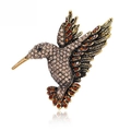 Vintage hummingbird brooch with amber crystals and antique gold finish in flight - Smoky Yellow