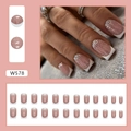 Sparkly nude pink glitter gradient French square press-on nails set with white tips - Sparkling French Glue Style (W578)