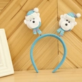 Blue Christmas headband featuring cute plush polar bears wearing matching Santa hats - Striped Bear