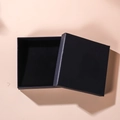 Minimalist square jewelry gift box in dark blue with premium black velvet lining - Black + Sunflower Sticker