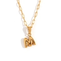 18K gold plated paperclip chain necklace featuring a 3D bubble letter M pendant - Gold-M