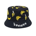 Dettaglio cappello a secchiello nero con motivi a banana gialli e scritta banana - Circonferenza della testa 52cm-54cm / Nero