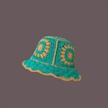 Handmade crochet bucket hat with green knit and yellow sunflower patterns for women - One Size / Green Five Flowers Hat