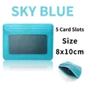 Light blue lychee texture PU leather card holder with 5 slots and ID window - 8*10cm / 5 Slots Window Style / Sky Blue