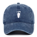 Berretto da baseball in denim blu lavato con ricamo mietitore bianco sul davanti - Regolabile / Blu navy