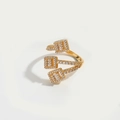 Crossed golden zircon open ring featuring a three-layer luxury square diamond design - 3 Square Zirconia Ring
