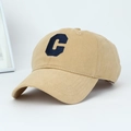 Classic khaki baseball cap with navy blue C towel embroidery in a 45-degree angle view - One Size Adjustable / Milk Coffee