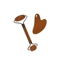 Face massage kit with orange jade dual-head roller and heart-shaped gua sha scraper - Amber (Roller And Heart Scraper)