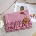 Pink cashmere feel scarf with fringe tassels and premium leather label on a sofa - 33# Rubber Pink