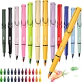 Inkless eternal pencil set in multiple colors with extra replaceable nibs and yellow pen - Color Pencil and Spare Nib Large Set / Colorful