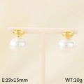 Minimalist gold bow earrings with large white pearl drop pendant and size specifications - Round Buckle Spherical Pearl Style (Style C Gold KE115684-GC)