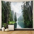 Detailed texture of forest and lake tapestry with clear mountain reflections - Forest Snow Mountain Reflection (GT250006) / 73X95CM (Cross-border Brushed)