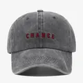 Classic grey washed denim baseball cap with red CHANCE letter embroidery for unisex wear - Adjustable / Gray
