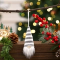 Detail of a Christmas gnome ornament with grey striped knit hat and soft white beard - Grey Style B