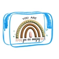 Transparent PVC makeup bag with blue trim and cute rainbow amazing print pattern - 032-Amazing Blue Edge