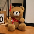 Brown graduation teddy bear plush with doctoral cap and Congratulations sash - Red Sash Style / Dark Brown