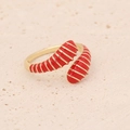 Détail de la bague spirale en émail rouge plaqué or avec anneau ouvert ajustable - Émail Rouge en Spirale (5#)