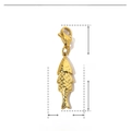 Macro shot of gold fish pendant with dimensions 32mm length and 6mm width on white backdrop - Fish Shape Style (YF037)