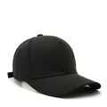 Classic plain black six-panel baseball cap with curved brim and adjustable strap back - Black