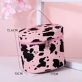 Pink cow print portable makeup bag in PU leather with dimensions 17x13x15.6cm - Pink High Bucket