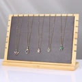 Bamboo wood necklace display stand with gray panel and assorted colorful crystal pendants - ZM009 Large Grey Velvet