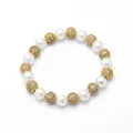 Elegante pulsera bañada en oro con perlas blancas y cuentas de ojo turco con circonitas - Estilo B-Pulsera de Perlas