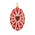 Gold-plated oval pendant with red heart gemstone and enamel starburst pattern - Red/Pink Alternating-Oval Heart Radial Pattern