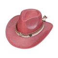 Chapeau de cowboy rouge avec perles turquoise et boucle étoile sur bandeau décoratif - M (56-58cm) / Rouge pastèque