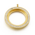 Colgante portafotos circular dorado con incrustaciones de brillantes cristales - 25mm / Estilo Redondo De Un Solo Anillo Color Dorado (KLJ4069-Z)