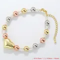 Bracelet élégant avec perles métalliques tricolores et breloque cœur avec chaîne - Bracelet en Perles Artificielles Cœur Perle Tricolore (VL573)