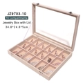 Beige 18-grid velvet jewelry box with clear window lid for rings and brooches - 18 Grids - Beige