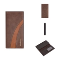 Brown leather long business wallet with multi-card slots and white stitching detail - Brown