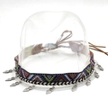 Detail of bohemian hat band with colorful geometric patterns and silver leaf charms - 35 Ethnic Geometric Pendant