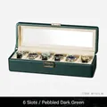 Donkergroene PU-lederen horlogebox voor 6 horloges met transparant venster en metalen slot - 6 Slots / Lakgroen / Litchi-nerf